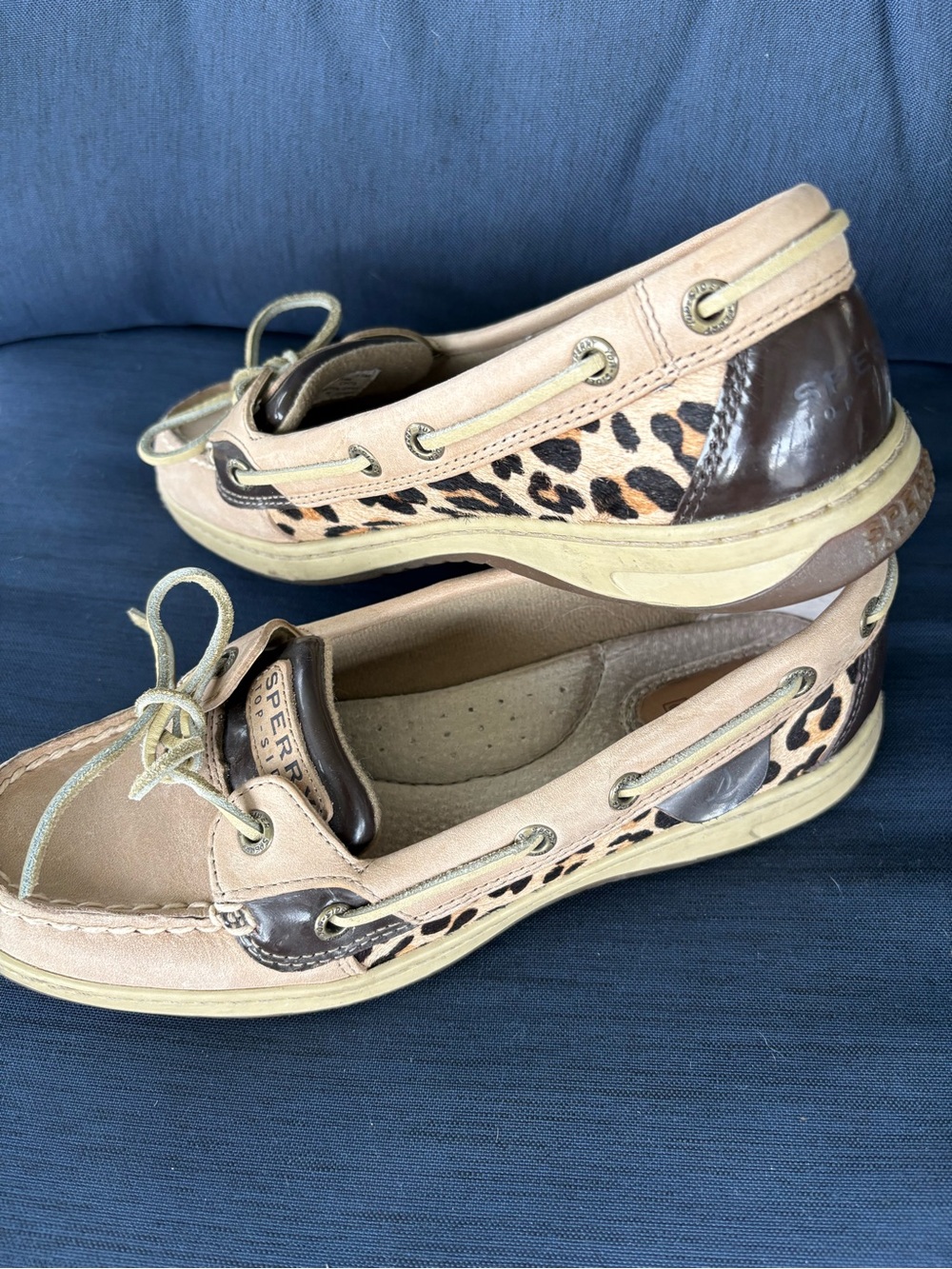 Sperry Tan Leather & Leopard Print Deck Shoes